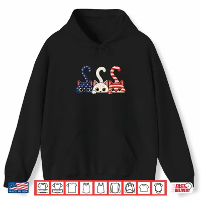 Hoodie 4th of July Patriotic Cat USA American Flag Kitten Women Shirt