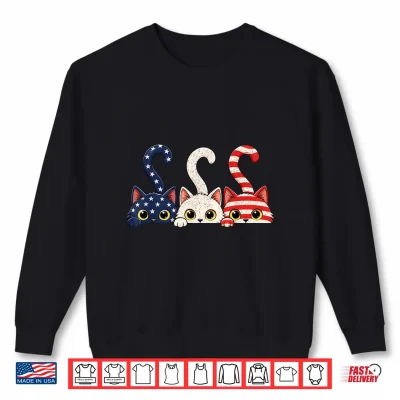 Sweatshirt 4th of July Patriotic Cat USA American Flag Kitten Women Shirt