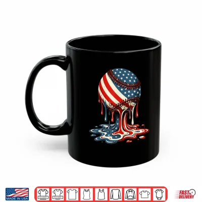 Mug Baseball Drip American Patriotic 4th of July Boys Kids Youth Shirt