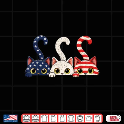 Design 4th of July Patriotic Cat USA American Flag Kitten Women Shirt