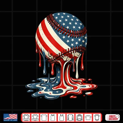 Design Baseball Drip American Patriotic 4th of July Boys Kids Youth Shirt