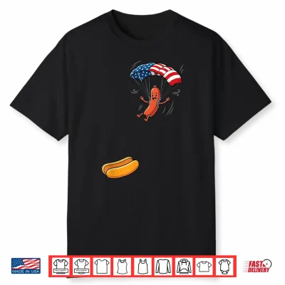 Funny Hot Dog Jumping Into Bun Sausage Bbq Skydiving Usa Shirt