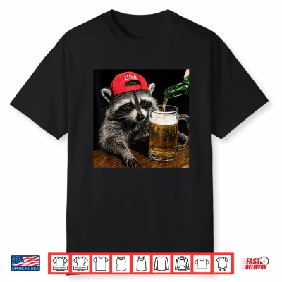 Funny Raccoon Drinking Beer Patriotic Usa 4Th Of July Men Shirt