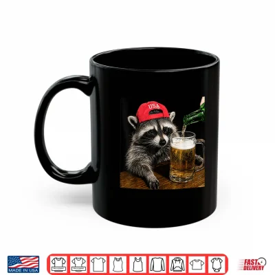Mug Funny Raccoon Drinking Beer Patriotic USA 4th of July Men Shirt