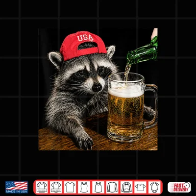 Design Funny Raccoon Drinking Beer Patriotic USA 4th of July Men Shirt