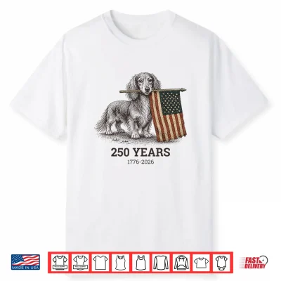 Long Haired Dachshund American Flag 250 Years Fourth Of July Shirt
