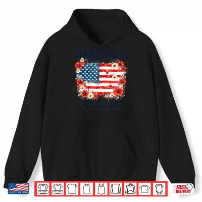 Hoodie Vintage America 250th Birthday Floral USA Flag 4th of July Shirt