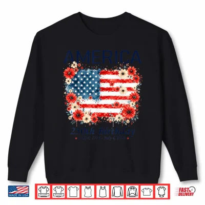 Sweatshirt Vintage America 250th Birthday Floral USA Flag 4th of July Shirt