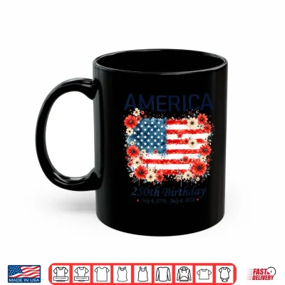 Mug Vintage America 250th Birthday Floral USA Flag 4th of July Shirt