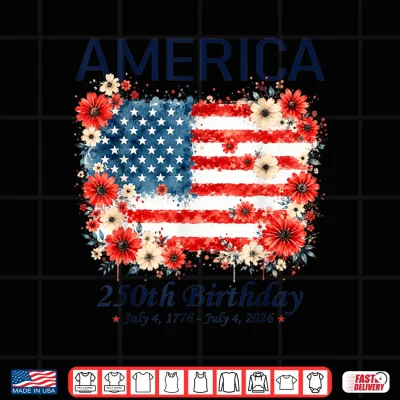 Design Vintage America 250th Birthday Floral USA Flag 4th of July Shirt