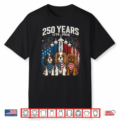Black-T-Shirt-250 Years America Cavalier King Charles Spaniel 4Th Of July Shirt