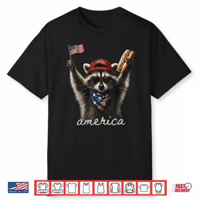 Black-T-Shirt-America Meme Raccoon Hot Dog 250 Years 1776 2026 4Th Of July Shirt