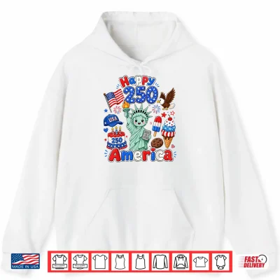 Hoodie Boy Kids 4th of July Happy 250 America 1776 2026 Patriotic Shirt
