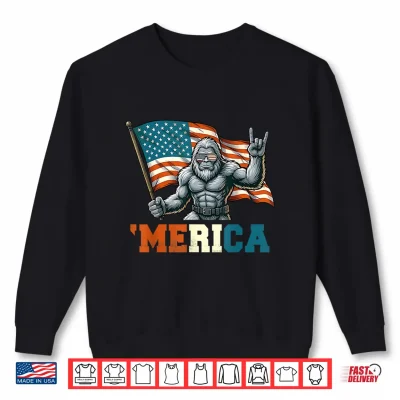 Sweatshirt Bigfoot Sasquatch American Flag Patriotic Fourth of July Men Shirt