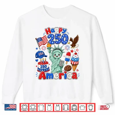 Sweatshirt Boy Kids 4th of July Happy 250 America 1776 2026 Patriotic Shirt