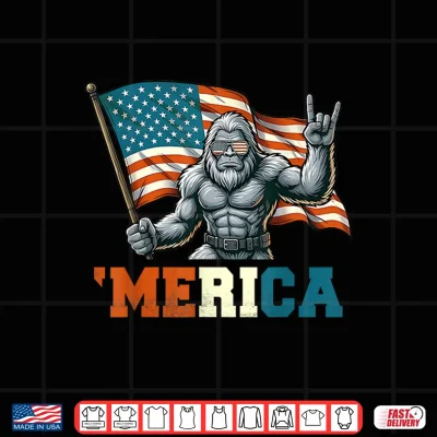 Design Bigfoot Sasquatch American Flag Patriotic Fourth of July Men Shirt