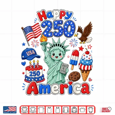 Design Boy Kids 4th of July Happy 250 America 1776 2026 Patriotic Shirt