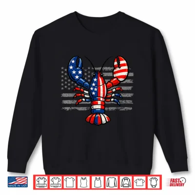 Sweatshirt Crawfish American Flag Patriotic Seafood Lobster 4th of July Shirt