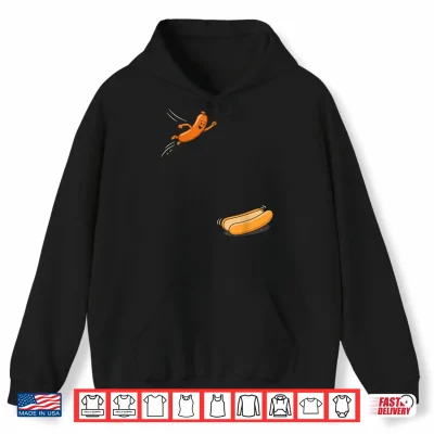 Hoodie Hot Dogs Jumping Into Bun Sausage BBQ High Dive 4th of July Shirt