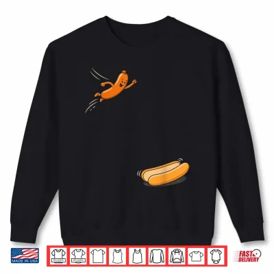 Sweatshirt Hot Dogs Jumping Into Bun Sausage BBQ High Dive 4th of July Shirt