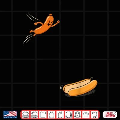 Design Hot Dogs Jumping Into Bun Sausage BBQ High Dive 4th of July Shirt