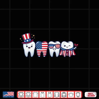Design Patriotic Dental Tooth Squad Funny 4th of July for Women Men Shirt