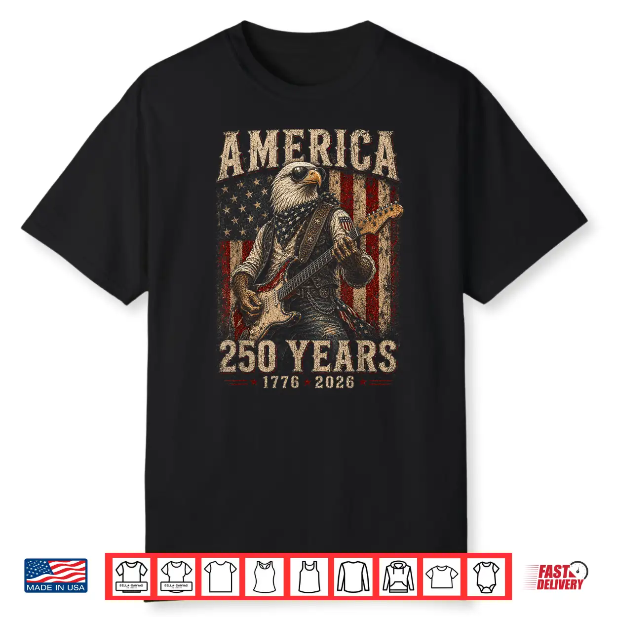 Vintage Eagle Playing Guitar 250 Years America 4Th Of July Shirt Vintage Eagle Playing Guitar 250 Years America 4Th Of July Shirt