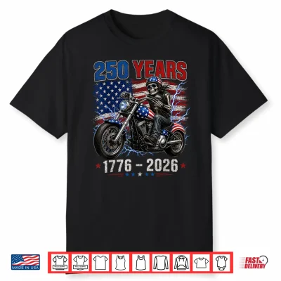 250 Anniversary Usa 250Th American Skull Motorcycle Usa Flag Shirt