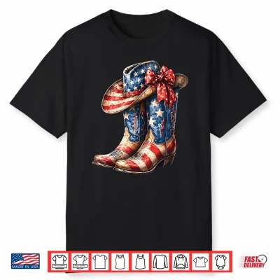 4Th Of July Cowgirl Boots Patriotic Women Girl Shirt