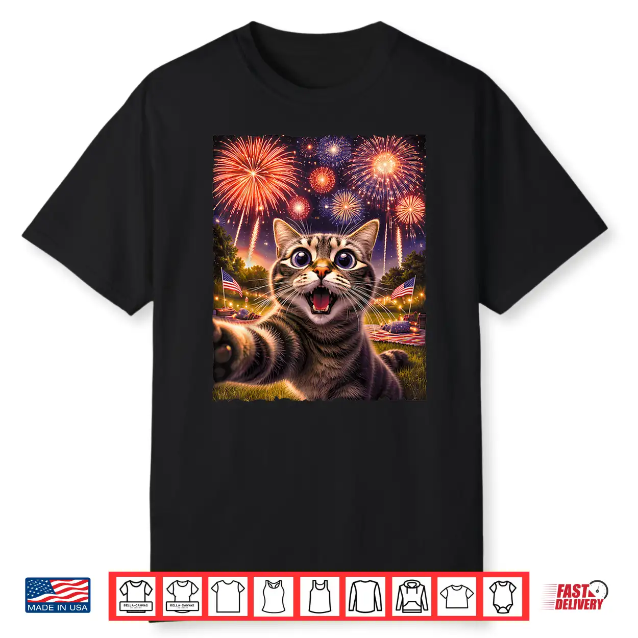 4Th Of July Funny Cat Selfie With Fireworks Independence Day Shirt 4Th Of July Funny Cat Selfie With Fireworks Independence Day Shirt