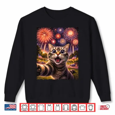 Sweatshirt 4th of July Funny Cat Selfie with Fireworks Independence Day Shirt
