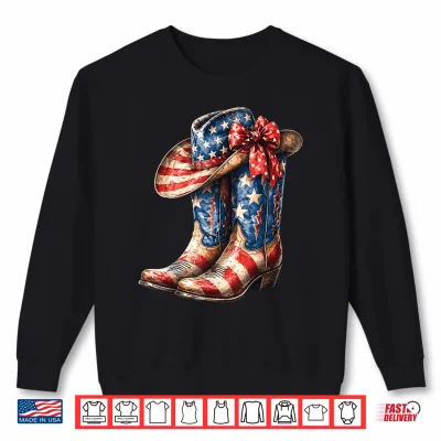 Sweatshirt 4th of July Cowgirl Boots Patriotic Women Girl Shirt