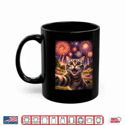 Mug 4th of July Funny Cat Selfie with Fireworks Independence Day Shirt