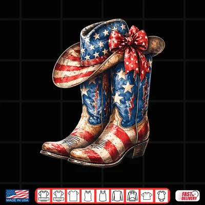 Design 4th of July Cowgirl Boots Patriotic Women Girl Shirt 1