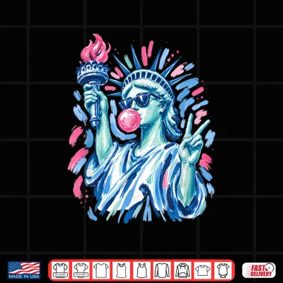 Design 4th of July Preppy Statue of Liberty Blowing Bubble Gum Shirt