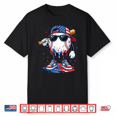 Baseball Drip Ice Cream 4Th Of July American Usa Flag Boys Shirt