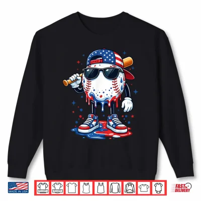 Sweatshirt Baseball Drip Ice Cream 4th of July American USA Flag Boys Shirt
