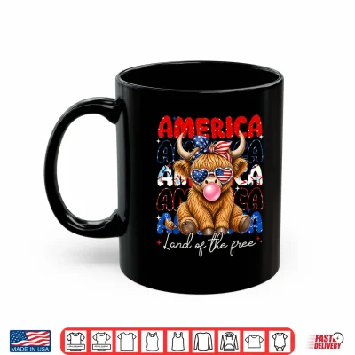 America Land Of The Free Highland Cow Patriotic Women Girl Shirt 3 Mug America Land of The Free Highland Cow Patriotic Women Girl Shirt 1