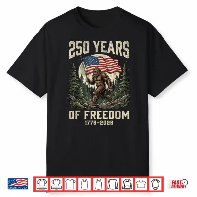 Bigfoot Patriotic 250 Years Of Freedom American Usa Flag Shirt