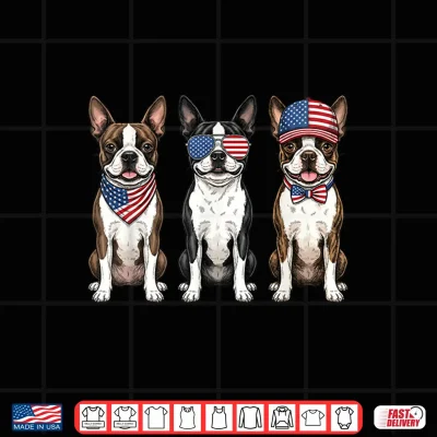 Design Boston Terrier 4th of July US American Flag Dog Patriotic Shirt