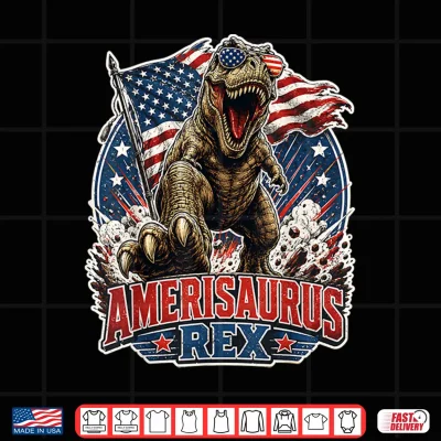 Design Dinosaur 4th of July T Rex Funny Amerisaurus Rex Boys Men Shirt