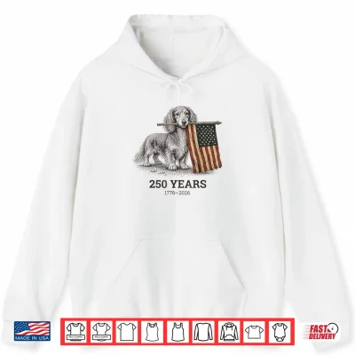 Hoodie Long Haired Dachshund American Flag 4th of July Art Shirt 1