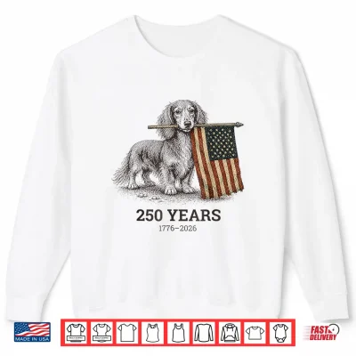 Sweatshirt Long Haired Dachshund American Flag 4th of July Art Shirt