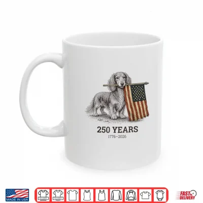 Mug Long Haired Dachshund American Flag 4th of July Art Shirt 1