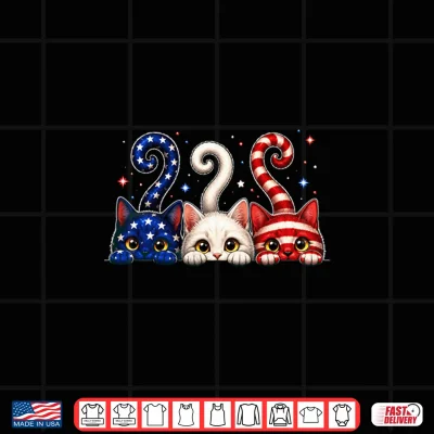 Design Red White Blue Patriotic Cats Fourth of July Cat 4th of July Shirt