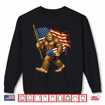 Sweatshirt Bigfoot Fireworks 4th of July Men Sasquatch American Flag Shirt