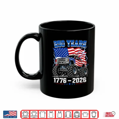 Mug America 250th Patriotic USA Monster Truck 4th of July Kids Shirt