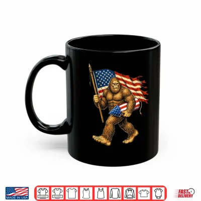 Mug Bigfoot Fireworks 4th of July Men Sasquatch American Flag Shirt