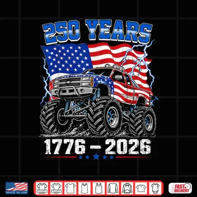 Design America 250th Patriotic USA Monster Truck 4th of July Kids Shirt