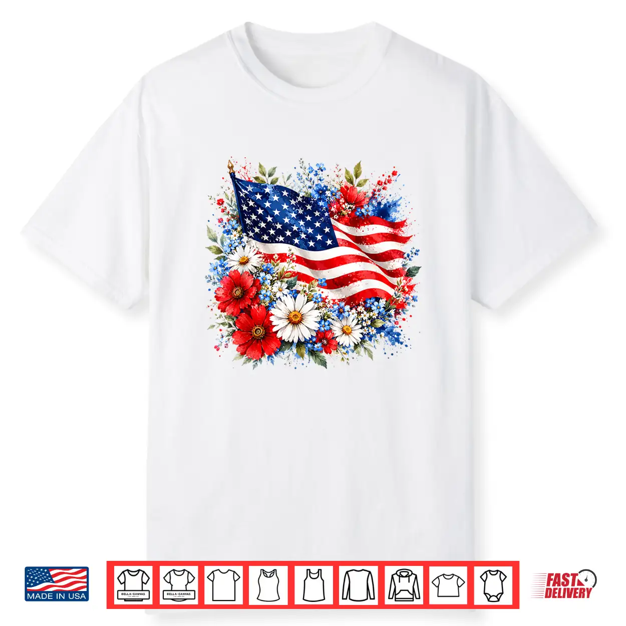 Floral American Flag Wildflowers Patriotic 4Th Of July Women Shirt Floral American Flag Wildflowers Patriotic 4Th Of July Women Shirt